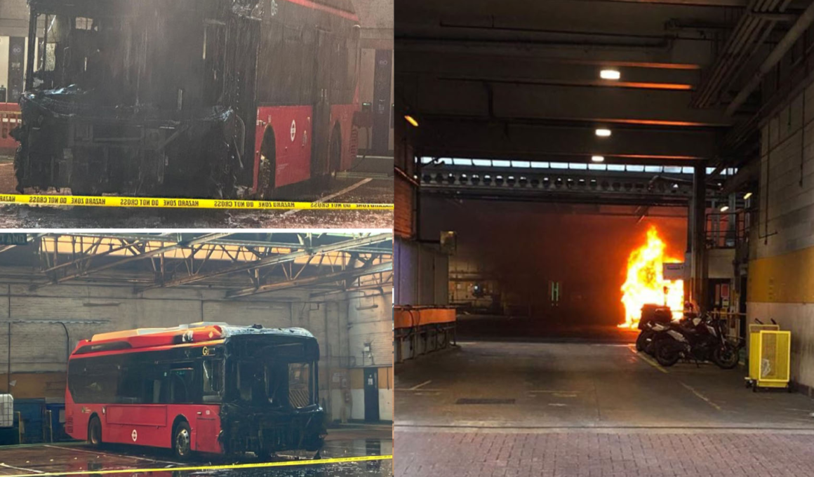 Photos of the Putney bus garage fire. Pic: TfL