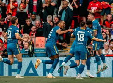 AFC Wimbledon celebrate a winning goal. Pic : AFC Wimbledon