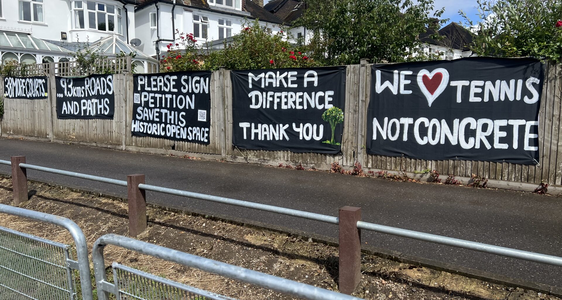 Save Wimbledon Park campaign during the Wimbledon tennis tournament, 2024