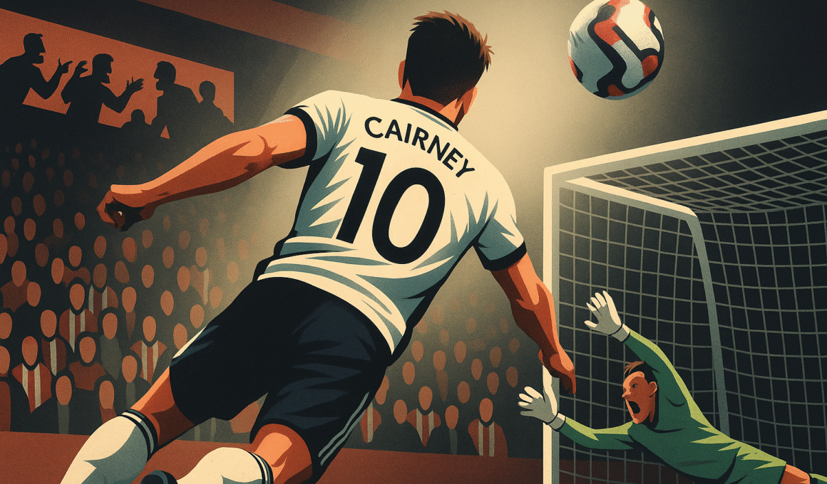 Graphic depicting Tom Cairney scoring a goal with a header