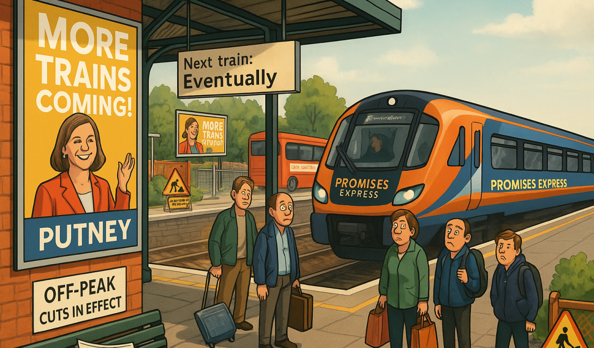 Graphic depicting promises over more trains not being true