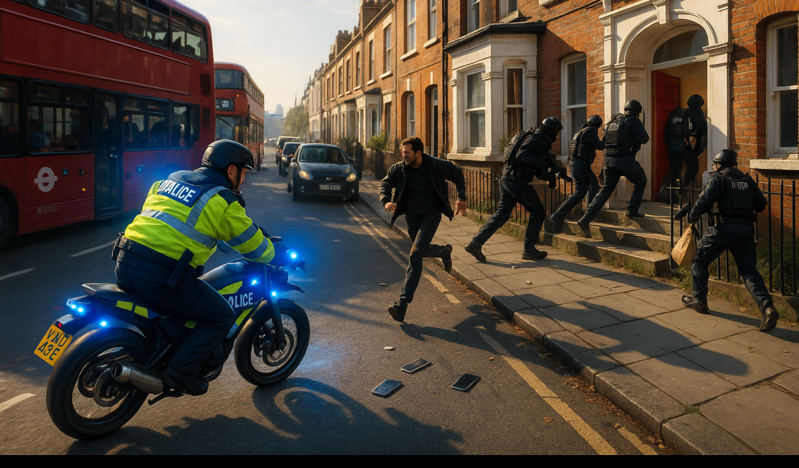 AI generated image of a police raid on a Victorian house