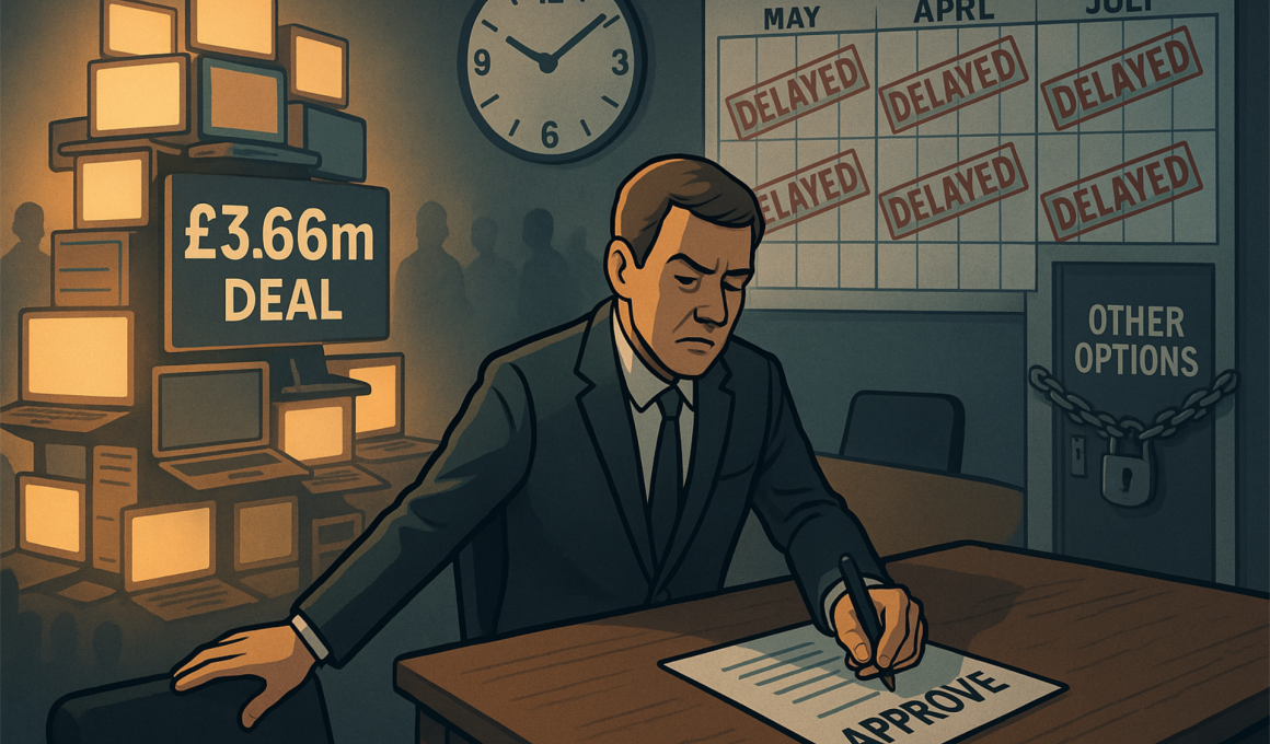 Graphic showing a deal being held off