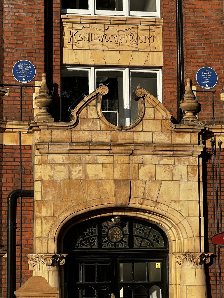 Putney Society blue plaques on Kenilworth Court