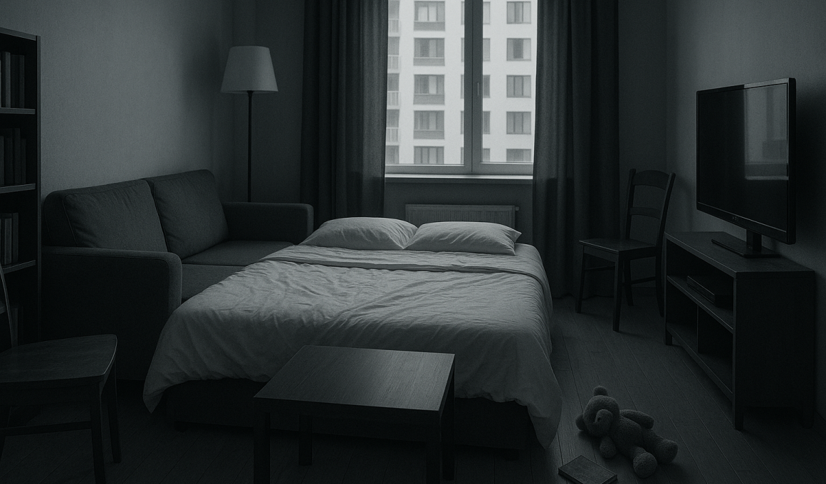 Graphic showing a living room being used as a bedroom