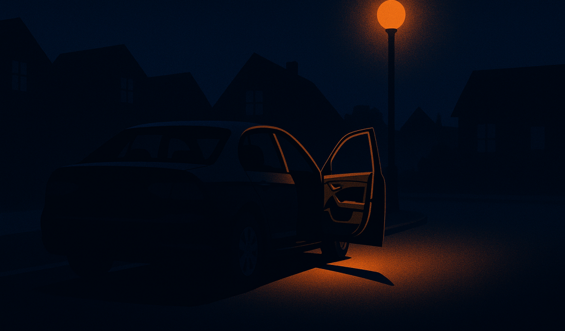 Graphic showing a car door ajar lit dimly