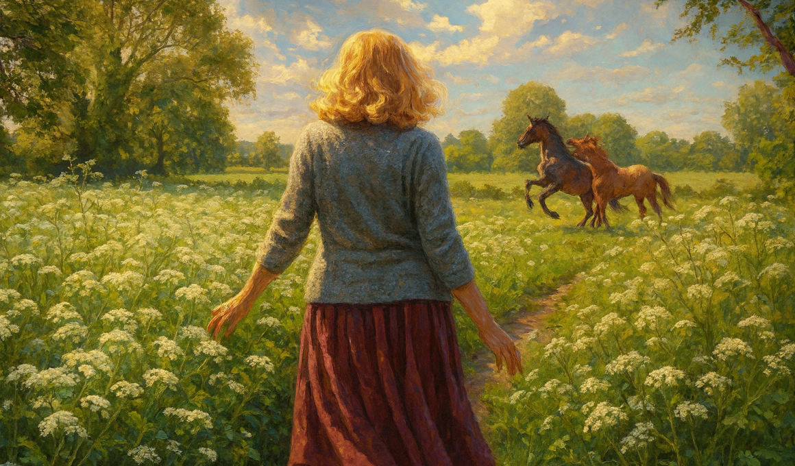 Graphic depicting Jilly Cooper on Putney Common