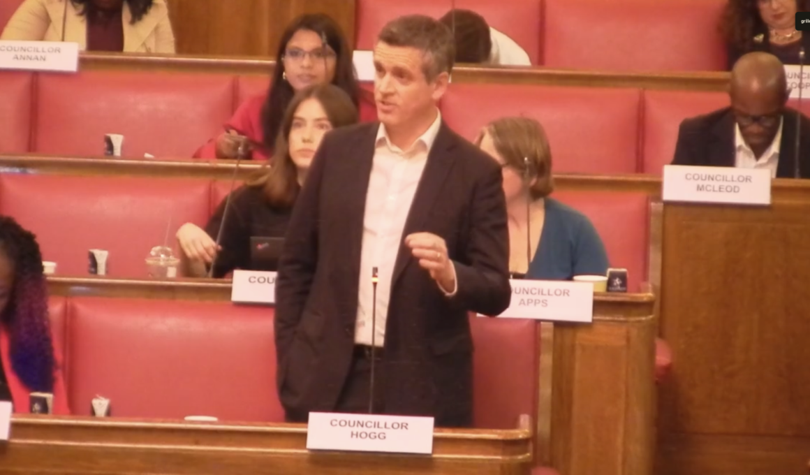 Council leader Simon Hogg at a council meeting