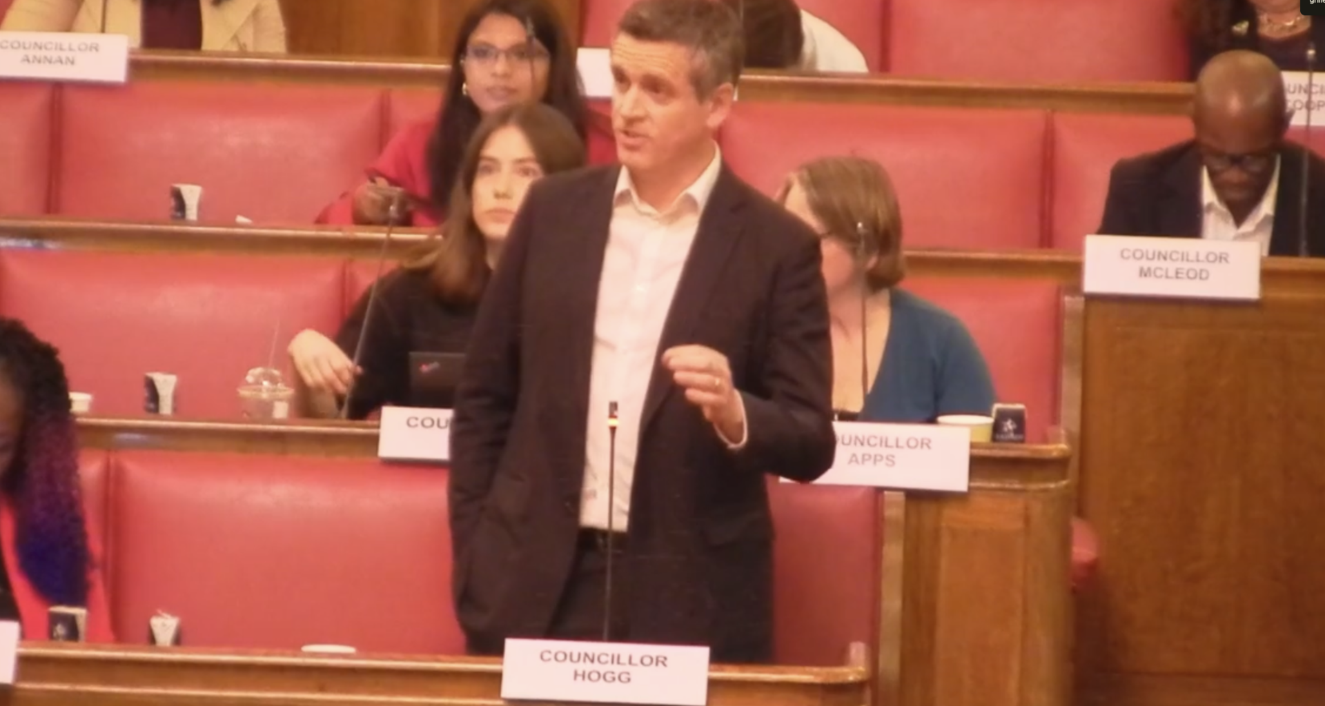 Council leader Simon Hogg at a council meeting