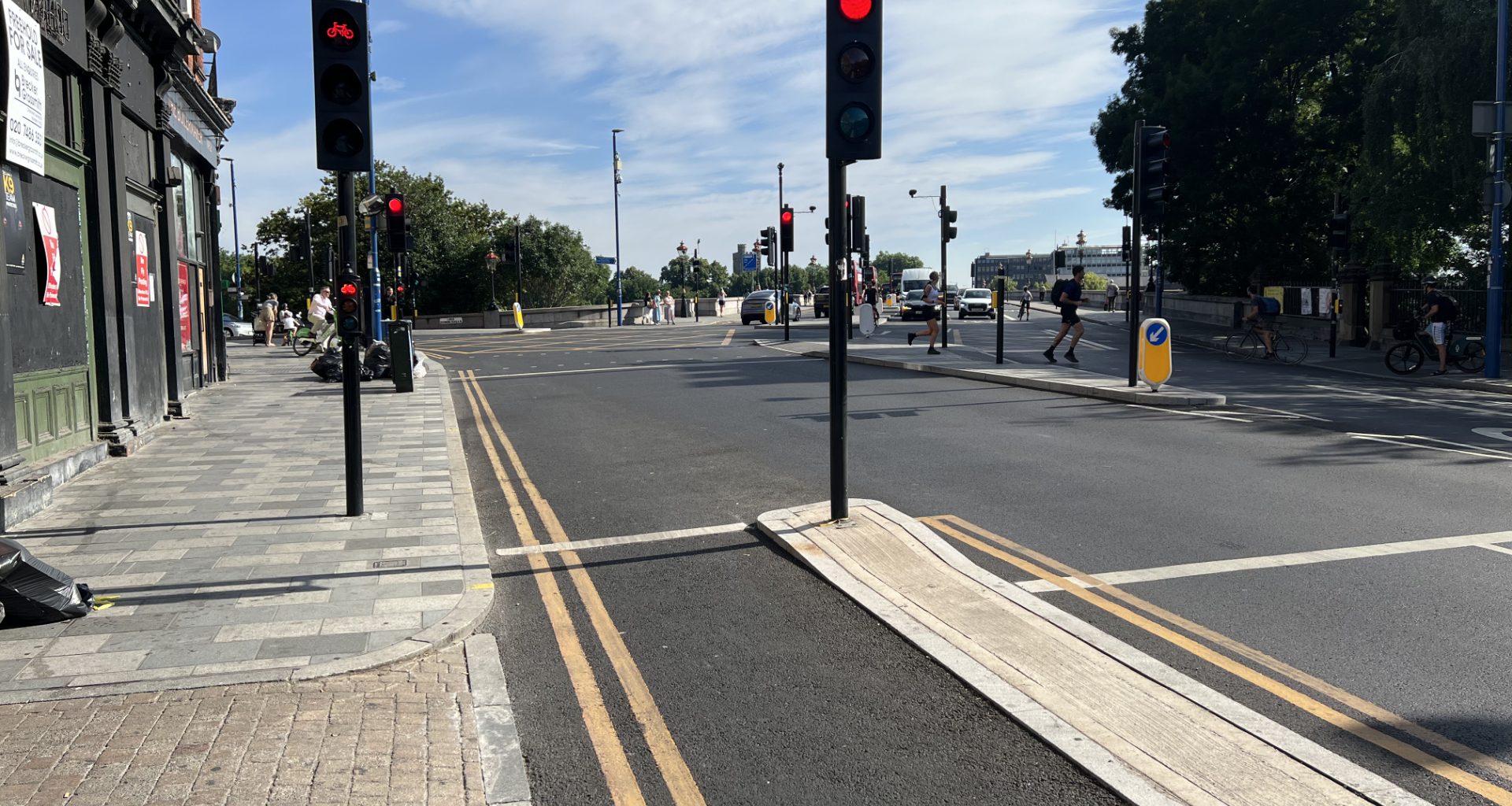 Putney Bridge junction taken from the cycle lane
