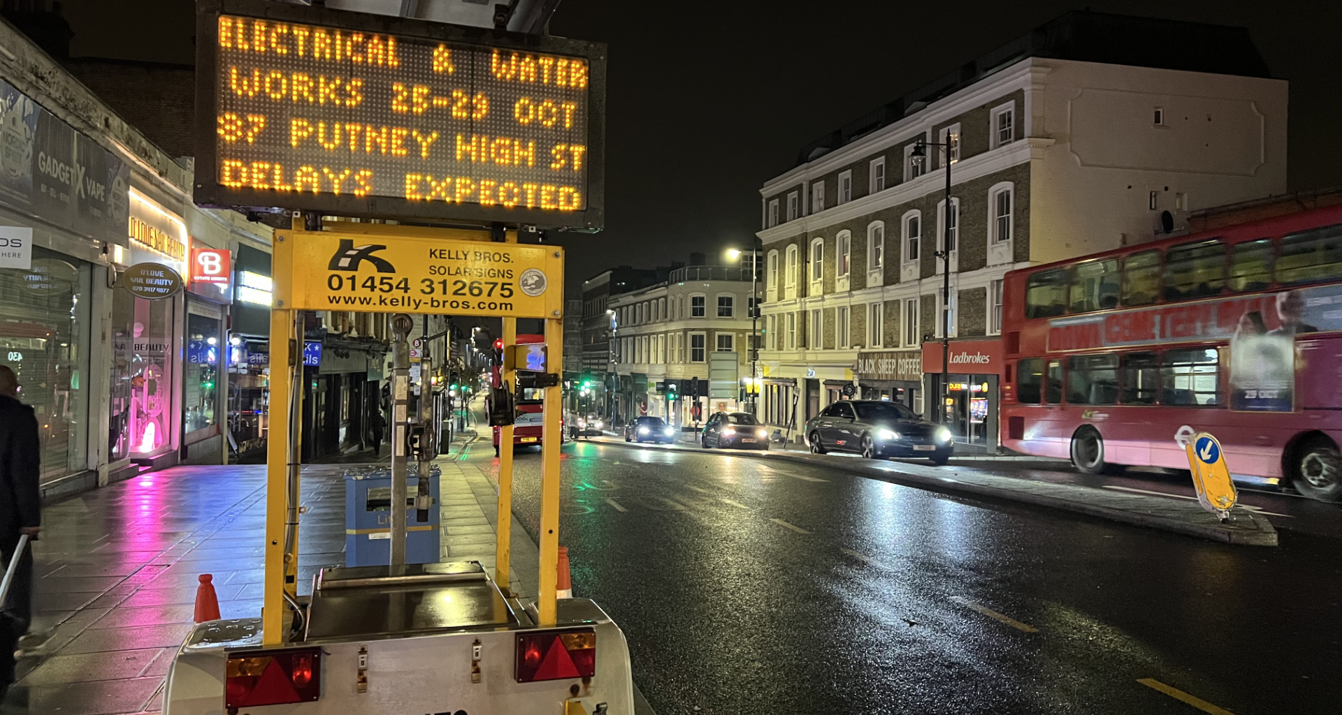 Roadworks sign at Putney High Street