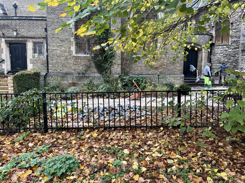 St Margaret's Church, Putney - new pathway being installed