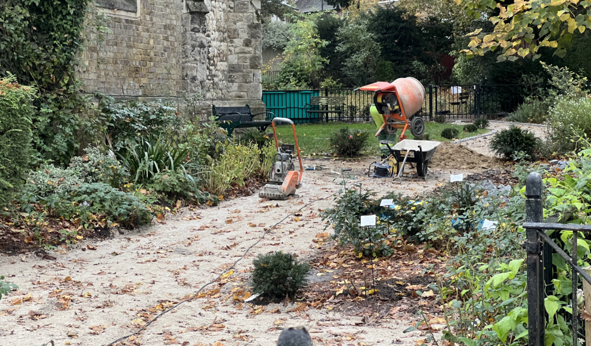 St Margaret's Church, Putney - new pathway being installed