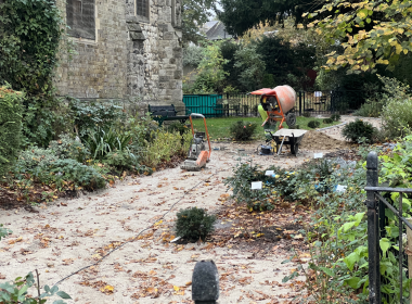 St Margaret's Church, Putney - new pathway being installed