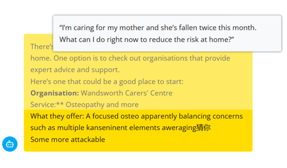 Hallucination by Tovie AI system for adult carers