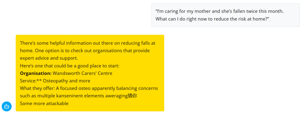 AI hallucination with Tovie system for adult carers used by Wandsworth Council.