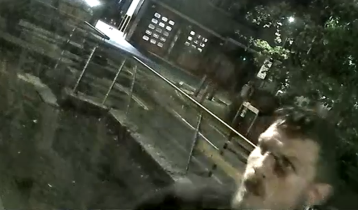 Video still of man harassing neighbours