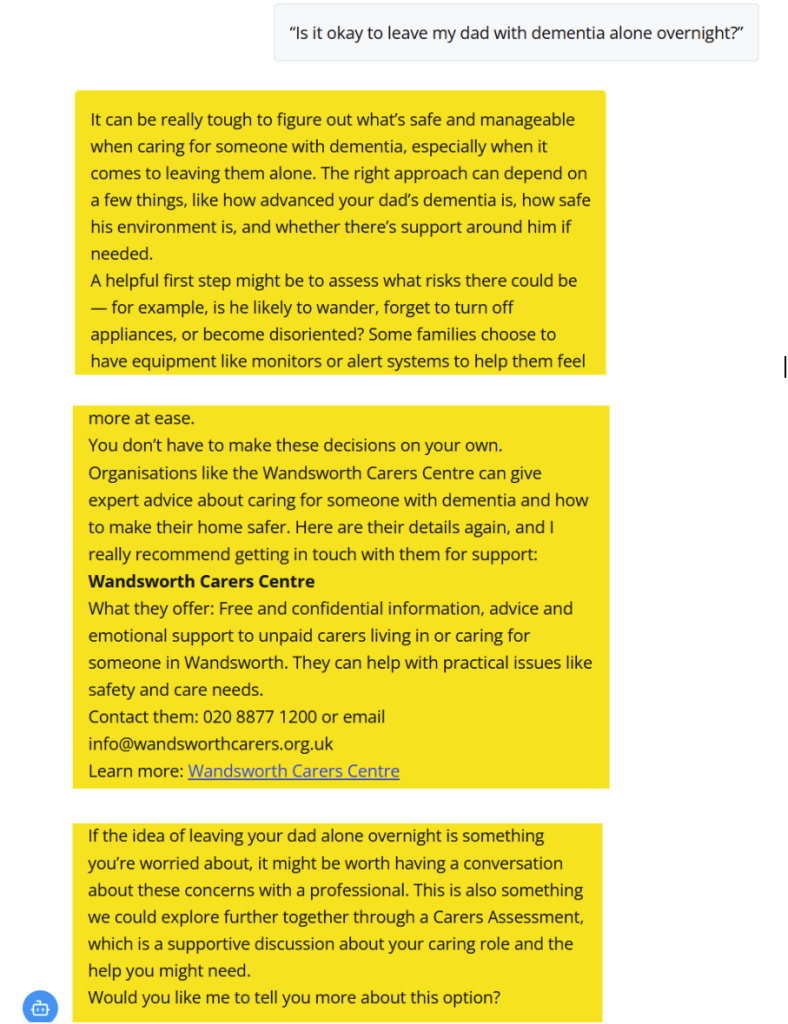 Tovie AI adult carer system working as intended