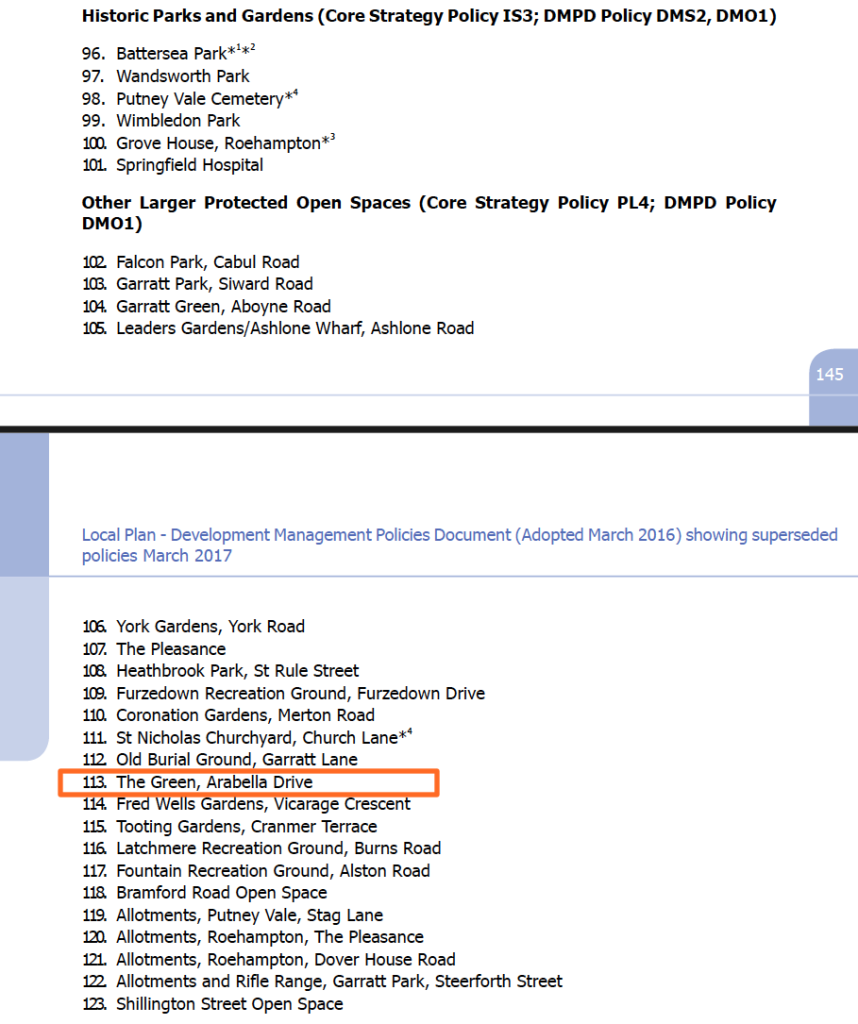 The Green at Arabella Drive on the Lennox Estate - protected land in 2016