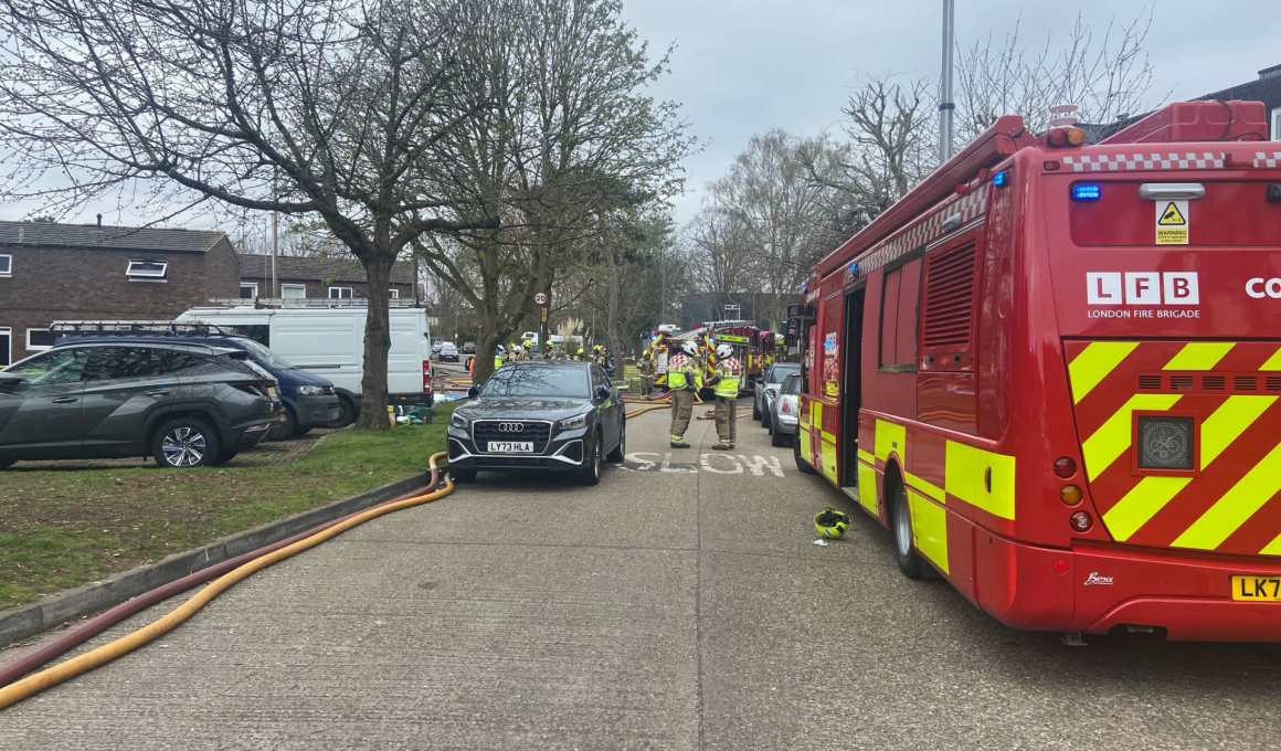 Fire engine unable to reach explosion site on Burke Close because of narrow roads.