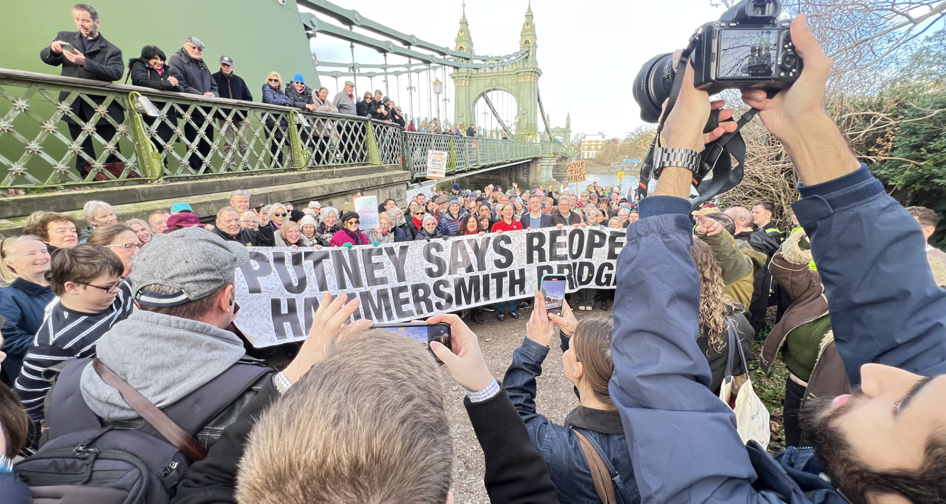 Hammersmith Bridge during a politician photo-op