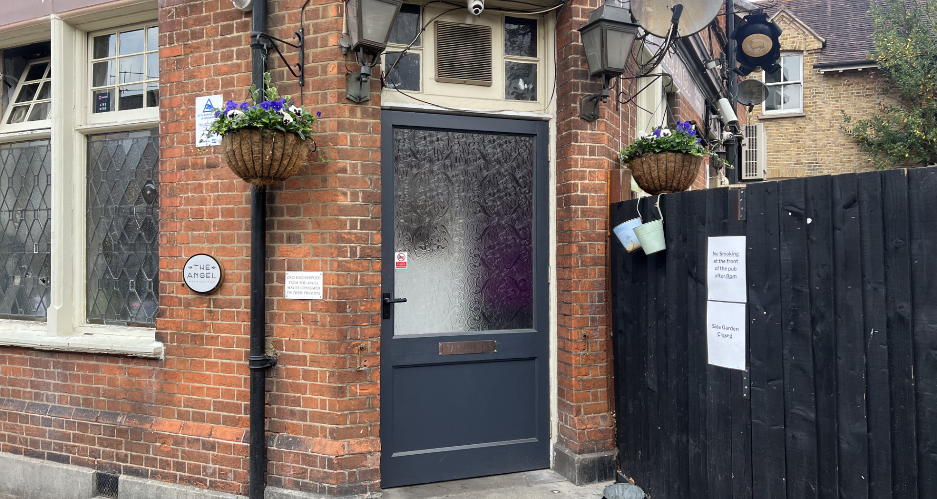 The side of The Angel pub in Roehampton
