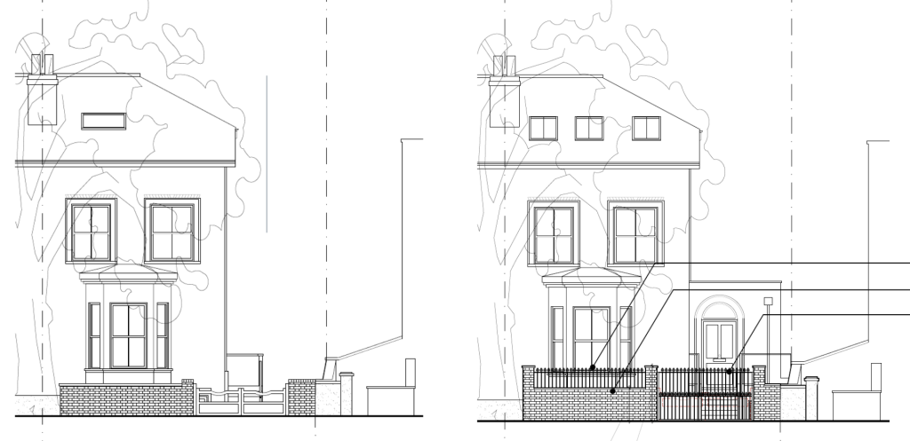 Before and after: the proposed changed from entry and wall