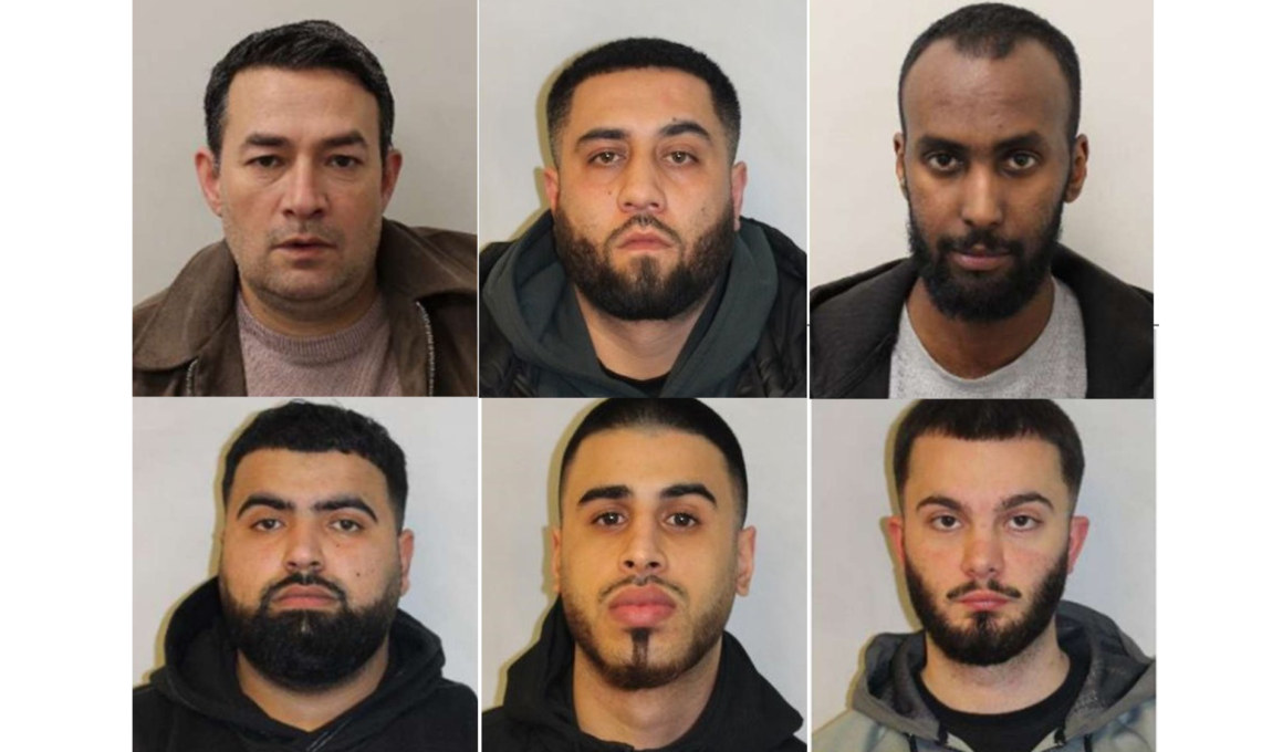 The drone gang sentenced this week. Six of the seven members of the drone gang jailed today. Top row (l to r): Zaher Essaghi, Shafaghatullah Mohseni, Mustafa Ibrahim. Bottom row (l to r): Mohammed Hamoud, Hashin Al-Hussaini, Emanuel Fisniku. Not pictured: Fiaz Salah. Pic: Metropolitan Police
