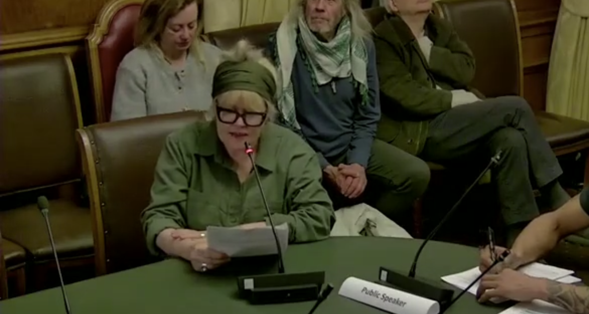 A Union rep makes a speech at the Joint Pensions Committee