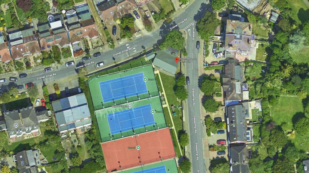 The site as viewed from above on Google Maps. The sycamore (and lime) are currently in the corner.