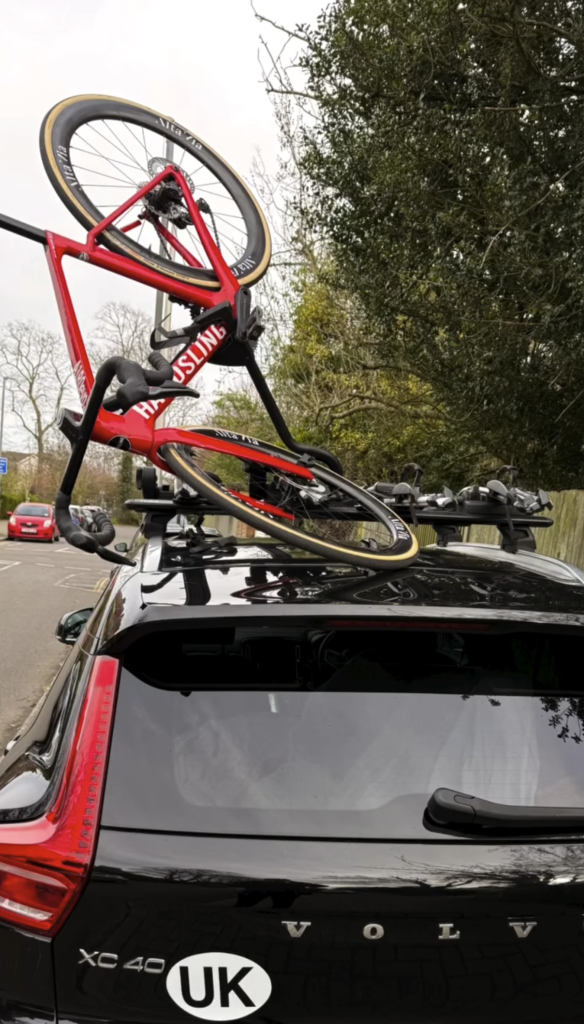 Bike left damaged on top of car roof in West Putney