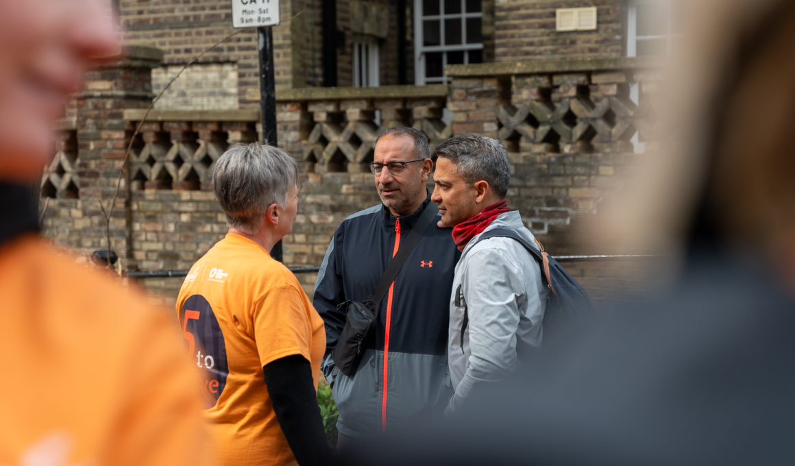 Kunal Parkash (middle) and Sandip Patel (right) are running the 2026 London Marathon