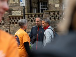Kunal Parkash (middle) and Sandip Patel (right) are running the 2026 London Marathon