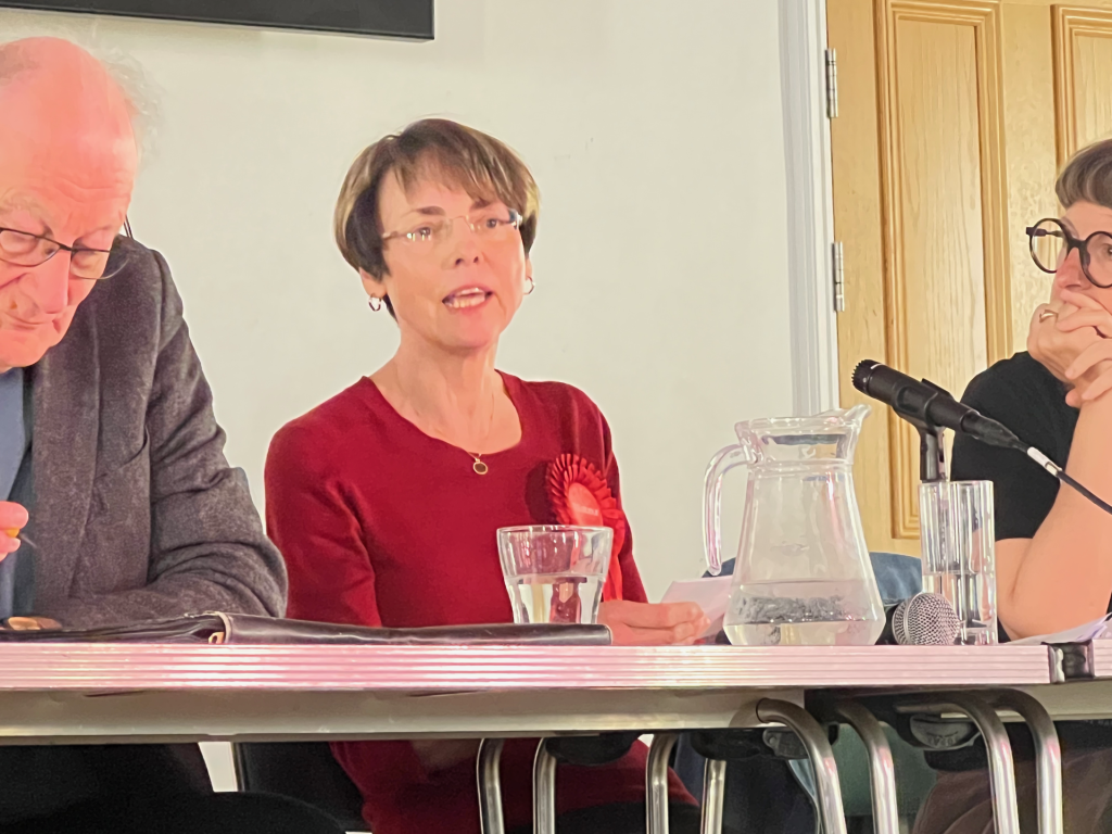 Councillor Jenny Yates at a hustings in Putney