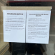 Two posted legal notices taped to a window: a 'Possession Notice' and a 'Tort (Interference with Goods) Act 1977' notice.
