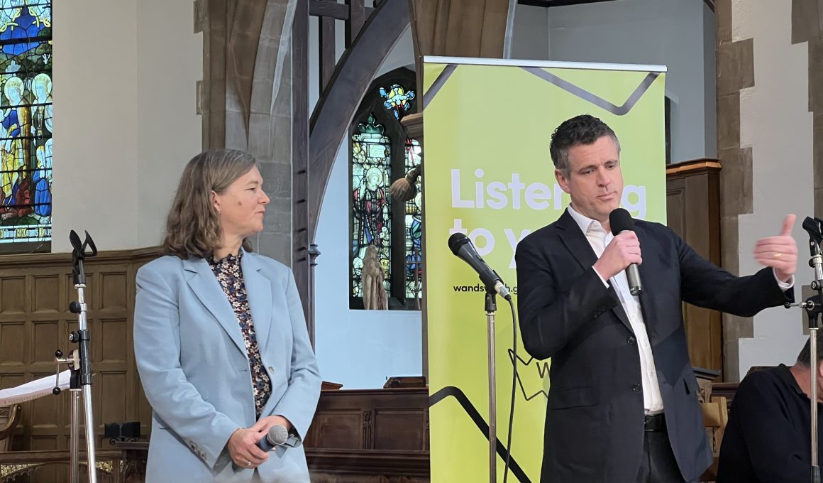 Fleur Anderson MP and Simon Hogg, Leader of Wandsworth Council, at St Margaret's Church in October 2025.