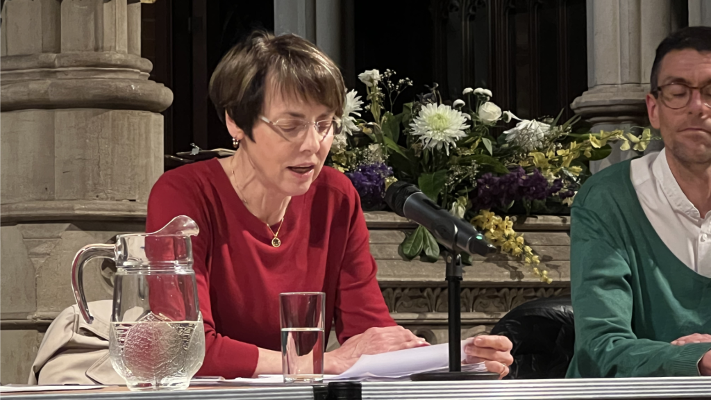 Cllr Jenny Yates at the Roehampton hustings, April 2026. 