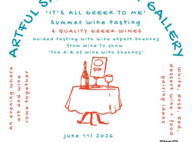 Event poster for SIPS x Bobcat Gallery Greek wine tasting, June 11, 2026, 6–7:30pm, Putney Exchange, London.