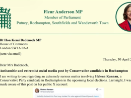 Letter from Fleur Anderson re: anti-semitic tweet