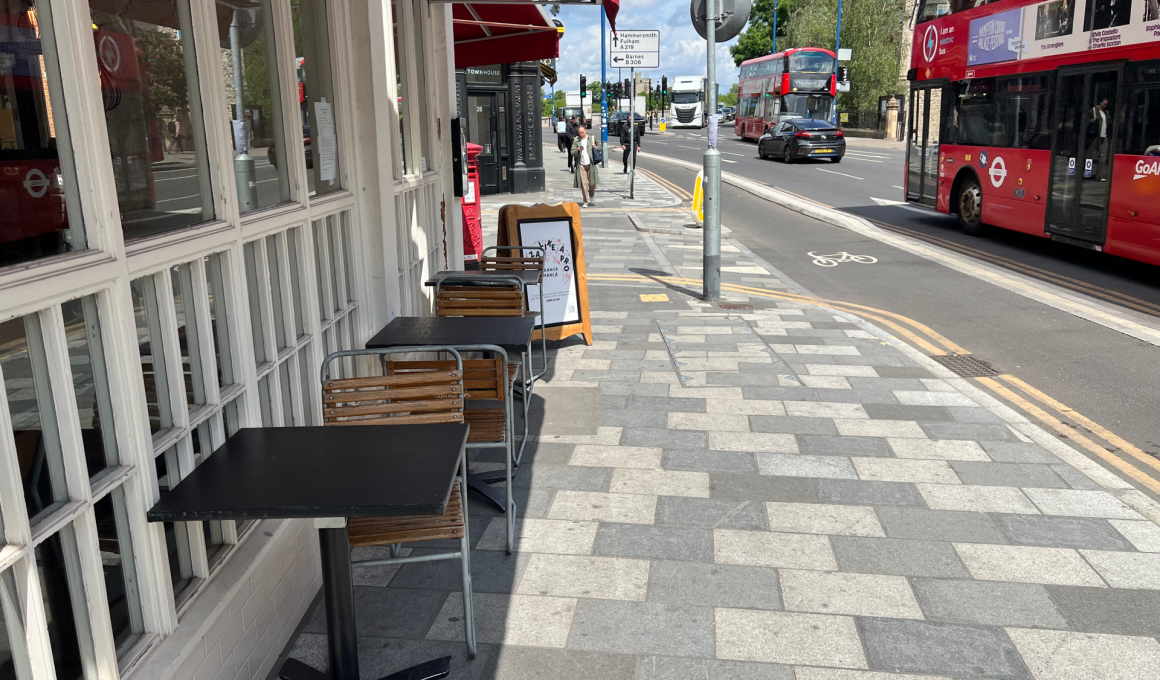 Pavment outside Franco Manca on Putney High Street