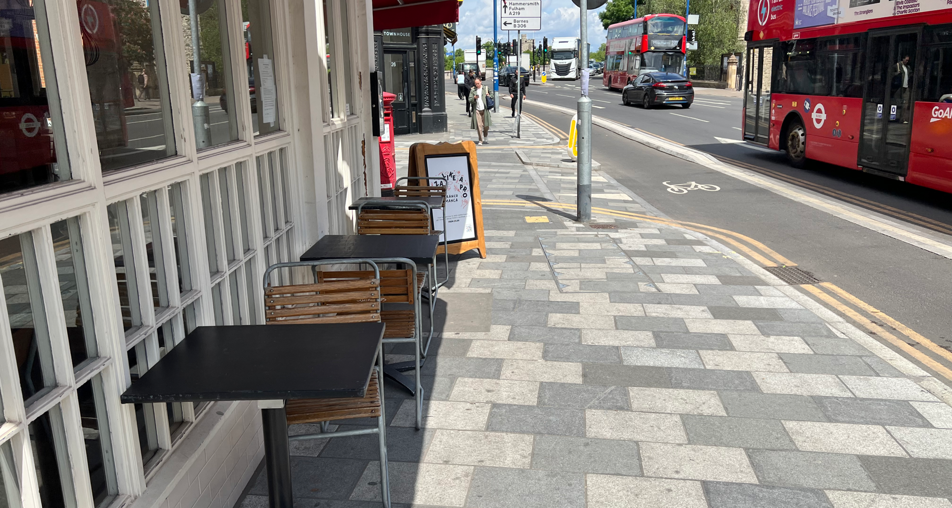 Pavment outside Franco Manca on Putney High Street