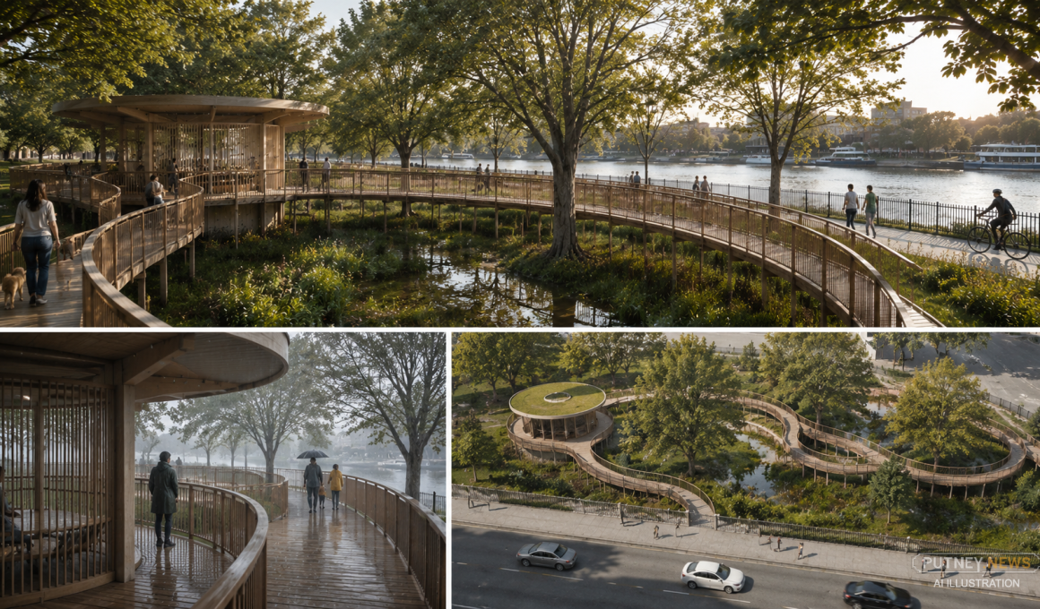 AI illustration of what a fresh design and raised walkway would look like in Leaders' Gardens