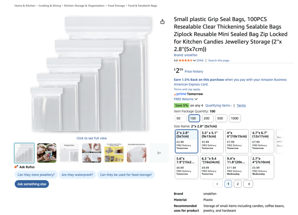 Plastic bags on Amazon