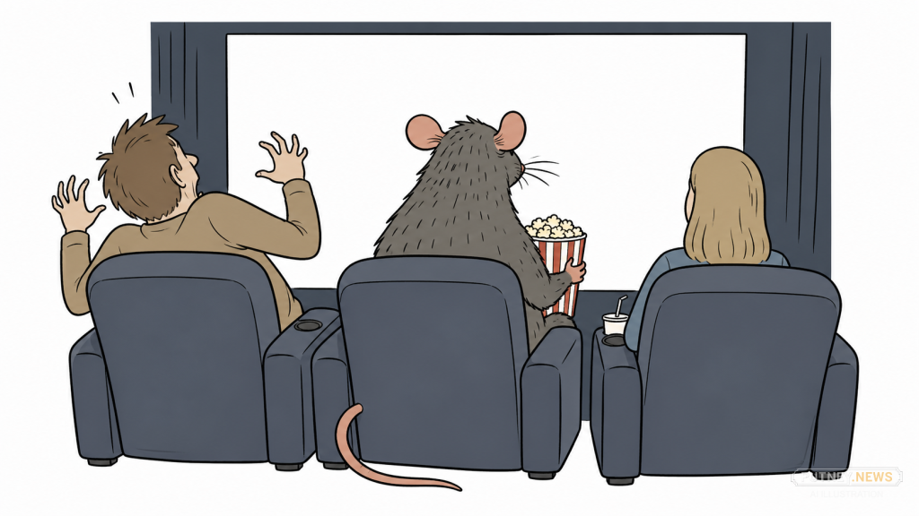 Rat in a cinema watching a movie.