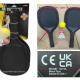 Composite of three photos of the recalled Misco Sports Light-Up Racket Set: the boxed set on its backing card, the two black rackets with a yellow ball and white shuttlecock, and a close-up of the CE and UKCA markings showing model number MT2287