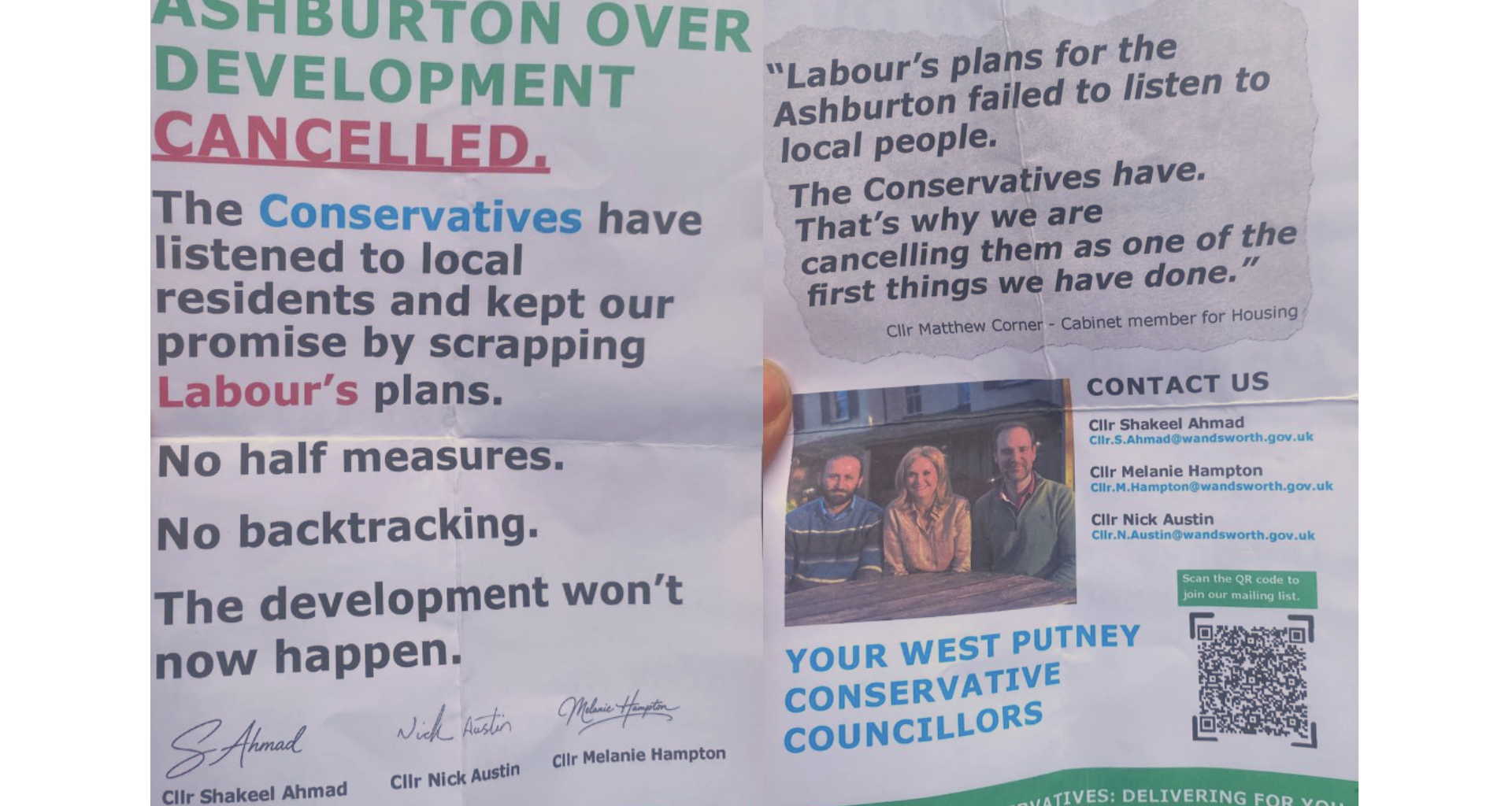 A leaflet from West Putney's Conservative councillors.