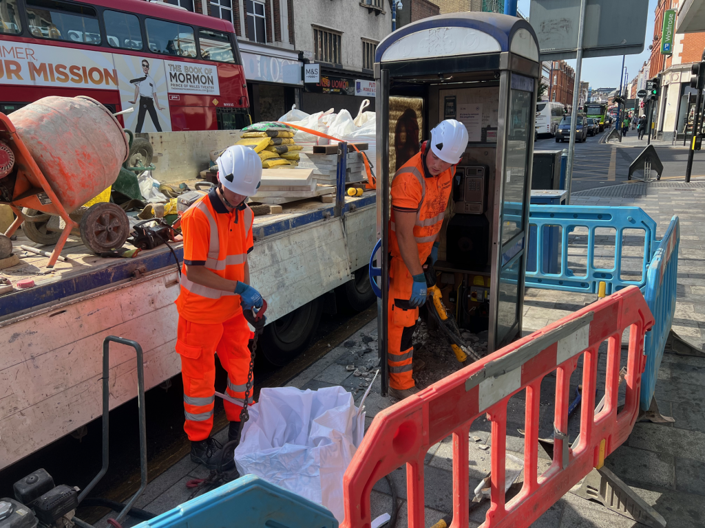 Phone box removal on Putney High Street