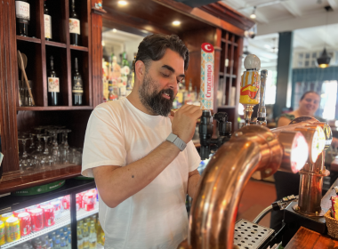Amir Matinahmadi pulling pints behind the Park Tavern.