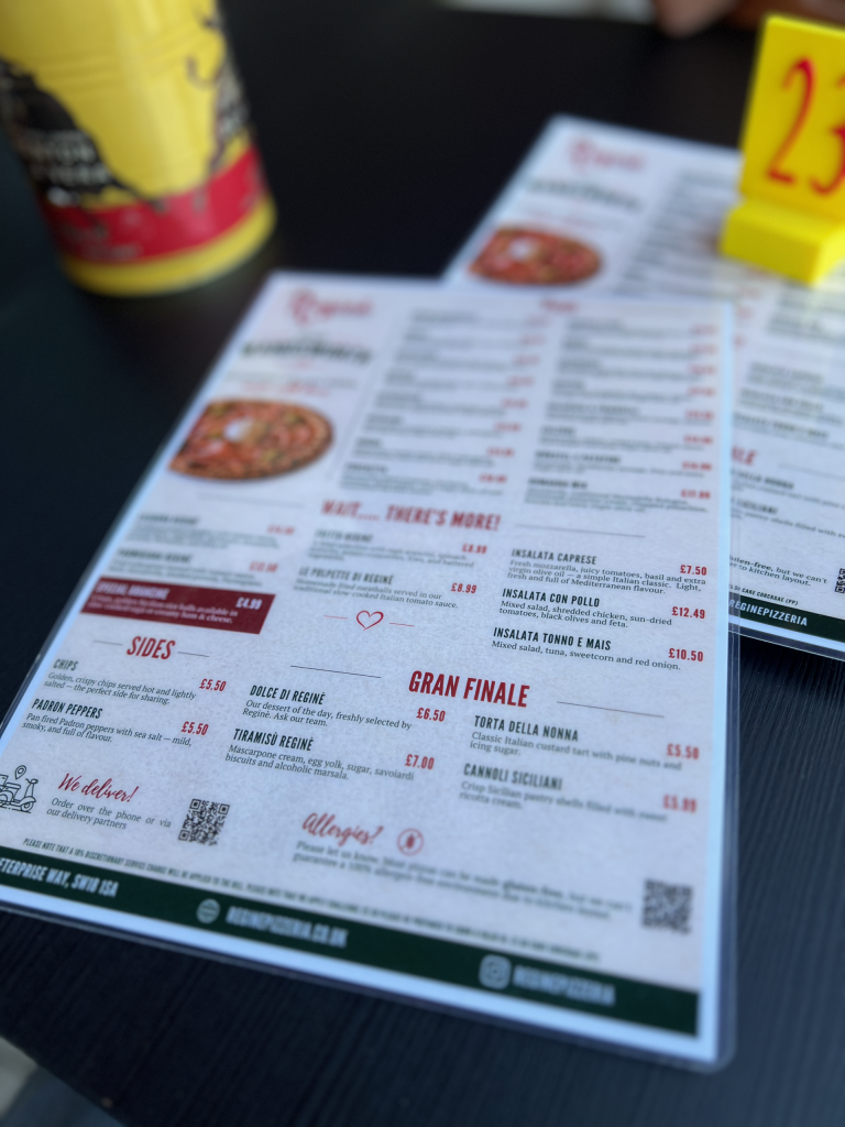 Regine pizzeria menu