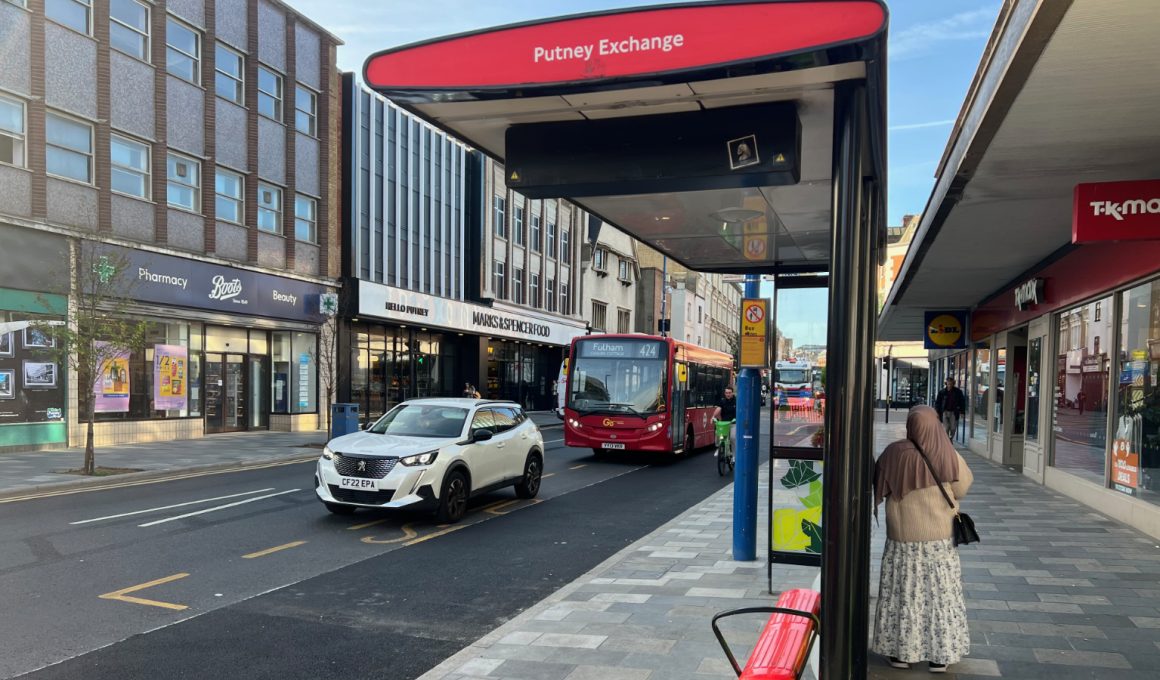 Bus stop opposite TK Maxx on Putney High Street